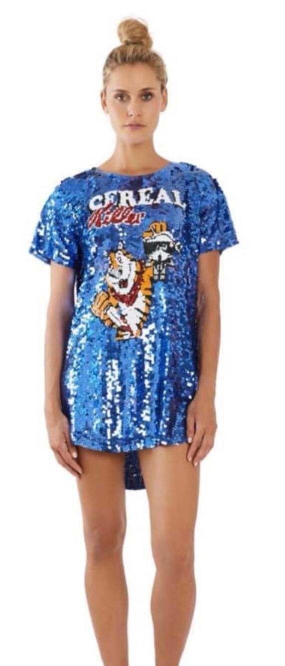 House of Mua Mua "Cereal Killer" Sequin Maxi Tee Dress Tony Tiger S